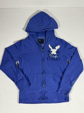 American Eagle Outfitters Y2K Blue Full Zip Hoodie with Embroidery Size Medium